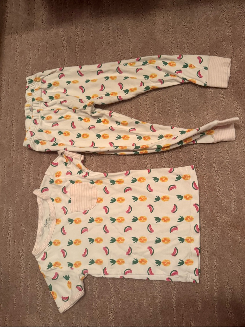 Girls White Floral & Fruit Print Cotton Pajama Set